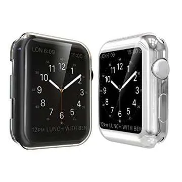 Simpeak Soft Screen Protector Bumper Case Compatible with Apple Watch 38mm Series 2 Series 3, Pack of 2, All-Around, Clear+Plated Silver