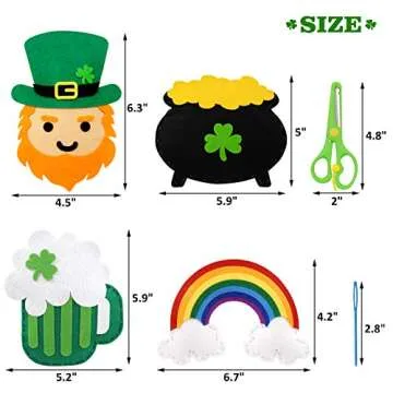 CiyvoLyeen St. Patrick's Day Craft Kids Sewing Kit Fun Saint Paddy's Day Felt DIY Craft Sewing for Girls and Boys Beginners Includes 12 Projects Clover Shamrock Ornaments Irish Education Gift Ideas
