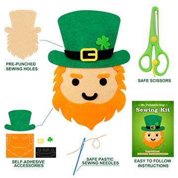 CiyvoLyeen St. Patrick's Day Craft Kids Sewing Kit Fun Saint Paddy's Day Felt DIY Craft Sewing for Girls and Boys Beginners Includes 12 Projects Clover Shamrock Ornaments Irish Education Gift Ideas