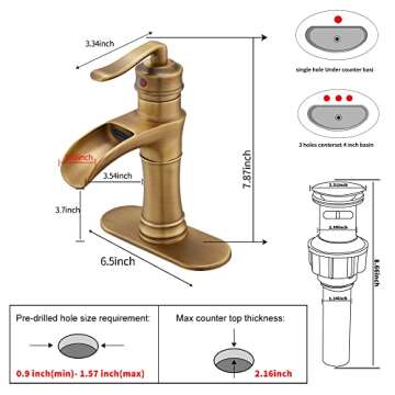 Waterfall Bathroom Faucet Antique Brass GGStudy Single Handle - Elegant and Easy Installation