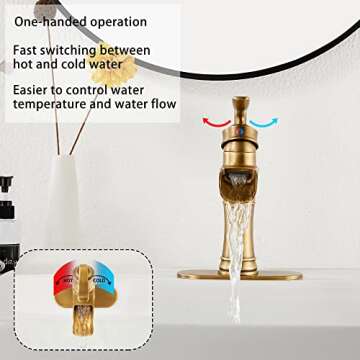 Waterfall Bathroom Faucet Antique Brass - Easy Install & Elegant Style