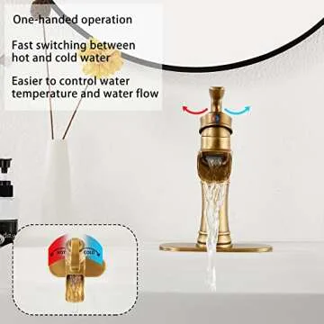 Waterfall Bathroom Faucet Antique Brass - Easy Install & Elegant Style