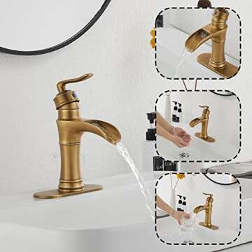 Waterfall Bathroom Faucet Antique Brass - Easy Install & Elegant Style