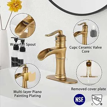 Waterfall Bathroom Faucet Antique Brass - Easy Install & Elegant Style