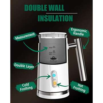 Huogary Milk Frother, Milk Steamer for Milk Foam & Hot Milk(4.5oz/10.5oz), Electric Milk Frother and Warmer for Homemade Coffee, 120V (white)