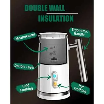 Huogary Milk Frother, Milk Steamer for Milk Foam & Hot Milk(4.5oz/10.5oz), Electric Milk Frother and Warmer for Homemade Coffee, 120V (white)