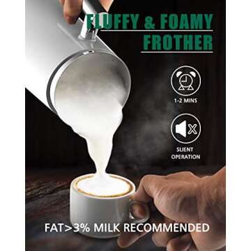 Huogary Milk Frother, Milk Steamer for Milk Foam & Hot Milk(4.5oz/10.5oz), Electric Milk Frother and Warmer for Homemade Coffee, 120V (white)