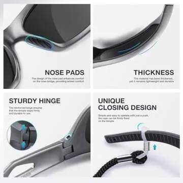 RIVBOS Polarized Sports Sunglasses Driving Sun Glasses Shades for Men Women Tr90 Frame for Cycling Fishing Running RB831 Slive Frame/Black Lens