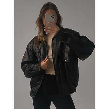 Oversized 90's Women's Ladies Biker Jacket - Vintage Style Outerwear