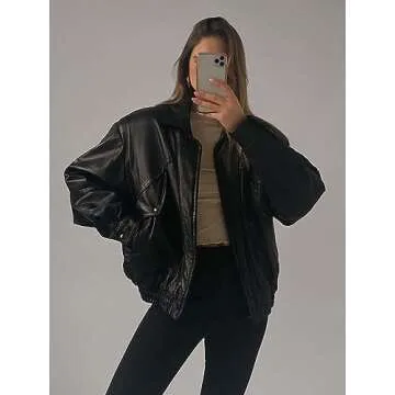 Oversized 90's Women's Ladies Biker Jacket - Vintage Style Outerwear