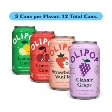 OLIPOP Prebiotic Soda Pop - Fruity Variety Pack with Fiber and Botanicals, 12oz (12-Cans)