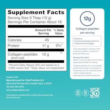 Vital Proteins Marine Collagen Peptides Powder Supplement for Skin Hair Nail Joint - Hydrolyzed Collagen - 12g per Serving - 7.8 oz Canister