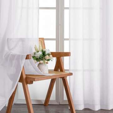 OWENIE Crushed White Sheer Curtains 84 Inch Length 2 Panels Set for Living Room/Bedroom, Rod Pocket ...