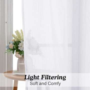 OWENIE Crushed White Sheer Curtains 84 Inch Length 2 Panels Set for Living Room/Bedroom, Rod Pocket White Light Filtering Semi Sheer Crinkled Curtains, 2 pcs, Each 42" W x 84" L
