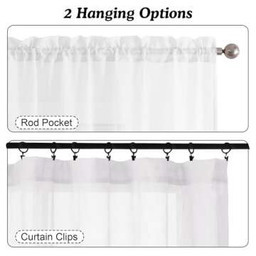 OWENIE Crushed White Sheer Curtains 84 Inch Length 2 Panels Set for Living Room/Bedroom, Rod Pocket White Light Filtering Semi Sheer Crinkled Curtains, 2 pcs, Each 42" W x 84" L