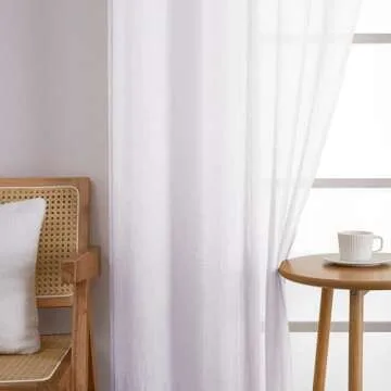 OWENIE Crushed White Sheer Curtains 84 Inch Length 2 Panels Set for Living Room/Bedroom, Rod Pocket White Light Filtering Semi Sheer Crinkled Curtains, 2 pcs, Each 42" W x 84" L
