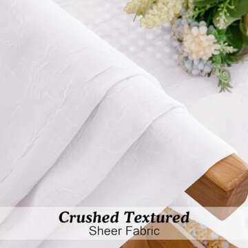 OWENIE Crushed White Sheer Curtains 84 Inch Length 2 Panels Set for Living Room/Bedroom, Rod Pocket White Light Filtering Semi Sheer Crinkled Curtains, 2 pcs, Each 42" W x 84" L