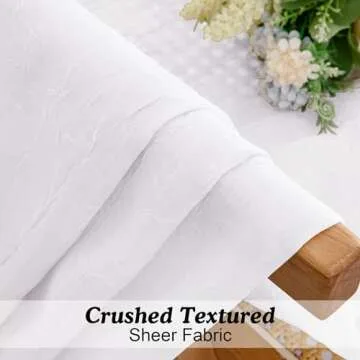 OWENIE Crushed White Sheer Curtains 84 Inch Length 2 Panels Set for Living Room/Bedroom, Rod Pocket White Light Filtering Semi Sheer Crinkled Curtains, 2 pcs, Each 42" W x 84" L
