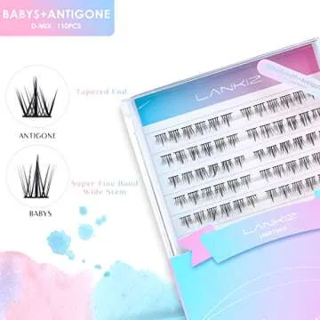 LANKIZ Natural Lash Cluster Eyelash Extensions, Antigone Babysbreath D Curl Lash Clusters Individual Lash Extensions, Mixed Length Soft Lightweight Reusable Wispies for Home Use