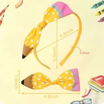 HOXIEYA Cute Yellow Pencil Bow Headband for Girls Hair Accessories Outfit