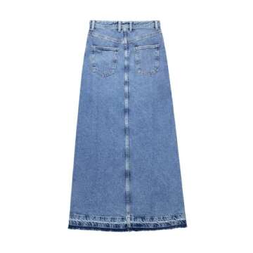 Drikio Womens Long Denim Skirt High Waist Split Skirt Zipper Up Maxi Skirts Stretch Jean Skirt with ...