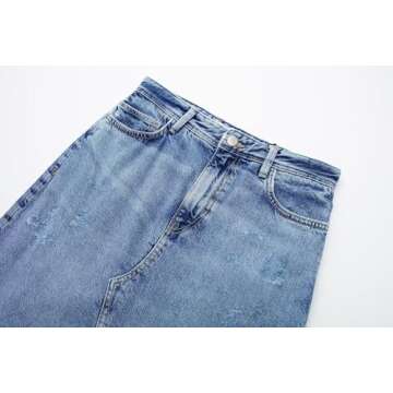 Drikio Womens Long Denim Skirt High Waist Split Skirt Zipper Up Maxi Skirts Stretch Jean Skirt with Pockets Runs Big