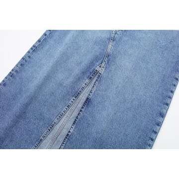 Drikio Womens Long Denim Skirt High Waist Split Skirt Zipper Up Maxi Skirts Stretch Jean Skirt with Pockets Runs Big