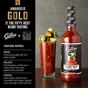 Collins Spicy Bloody Mary Mix, Made With Tomato, Garlic, Worcestershire, Horseradish, Cayenne and Other Spices, Brunch Cocktail Recipe, Bartender Mixer, Drinking Gifts, Home Cocktail bar, 32 fl oz