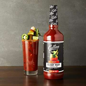 Collins Spicy Bloody Mary Mix, Made With Tomato, Garlic, Worcestershire, Horseradish, Cayenne and Other Spices, Brunch Cocktail Recipe, Bartender Mixer, Drinking Gifts, Home Cocktail bar, 32 fl oz
