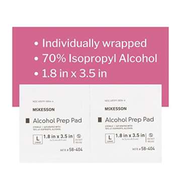 McKesson Alcohol Prep Pads [Pack of 100] 70% Isopropyl, Individually Wrapped Wipes, Sterile, Medical-Grade, First Aid, Large
