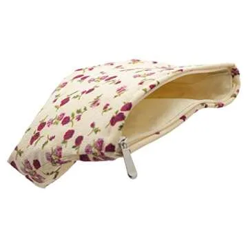 PAZIMIIK Makeup Bag Large Zipper Corduroy Make Up Pouch for Purse Travel Canvas Cosmetic Organizer for Women Brush Storage,Vintage Rose Beige