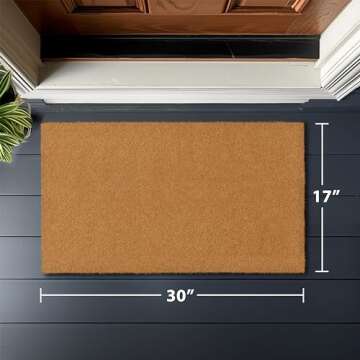 Barnyard Designs Natural Coco Coir Heavy Duty Backing Doormat - Large Cute Non-Slip Front Door Welcome Mat for Outside Entrance or Porch Entry, Brown (17x30, Plain Brown)