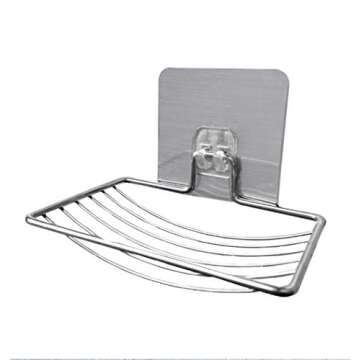 Sturdy Soap Dish Holder, 2 Pack Self Adhesive Wall Mounted Soap Sponge Holder Stainless Steel Storag...