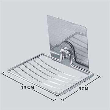 Sturdy Soap Dish Holder, 2 Pack Self Adhesive Wall Mounted Soap Sponge Holder Stainless Steel Storage Saver Rack for Home Kitchen Bathroom Shower (Silver)