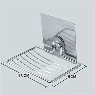 Sturdy Soap Dish Holder, 2 Pack Self Adhesive Wall Mounted Soap Sponge Holder Stainless Steel Storage Saver Rack for Home Kitchen Bathroom Shower (Silver)