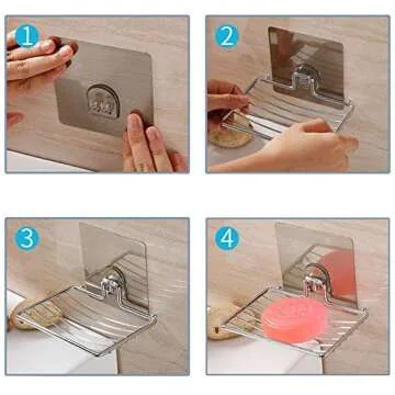 Sturdy Soap Dish Holder, 2 Pack Self Adhesive Wall Mounted Soap Sponge Holder Stainless Steel Storage Saver Rack for Home Kitchen Bathroom Shower (Silver)