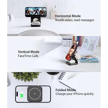 Foldable Magnetic Wireless Charger, KU XIU X40 Aluminum Alloy 3 in 1 Charging Station for Apple, Fas...