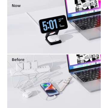 Foldable Magnetic Wireless Charger, KU XIU X40 Aluminum Alloy 3 in 1 Charging Station for Apple, Fast Charging Travel Charger for iPhone 16 15 14 13 12 Series, 5W for Apple Watch Ultra, AirPods, Black