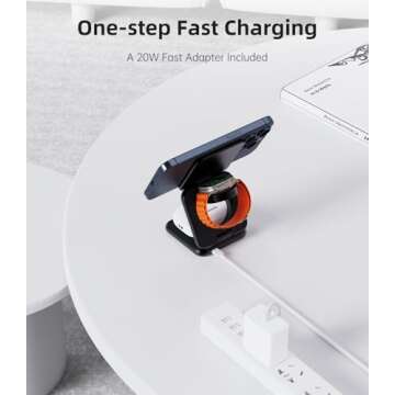 Foldable Magnetic Wireless Charger, KU XIU X40 Aluminum Alloy 3 in 1 Charging Station for Apple, Fast Charging Travel Charger for iPhone 16 15 14 13 12 Series, 5W for Apple Watch Ultra, AirPods, Black