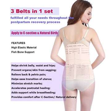 3 in 1 Postpartum Support - Recovery Belly Wrap Girdle Support Band Belt Body Shaper (Beige, Plus Size (Pack of 1))
