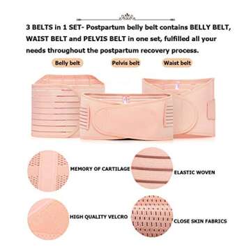 3 in 1 Postpartum Support - Recovery Belly Wrap Girdle Support Band Belt Body Shaper (Beige, Plus Size (Pack of 1))