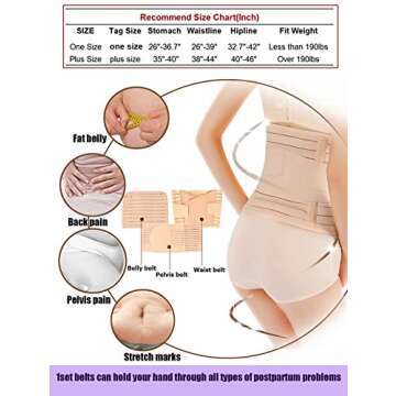 3 in 1 Postpartum Support - Recovery Belly Wrap Girdle Support Band Belt Body Shaper (Beige, Plus Size (Pack of 1))