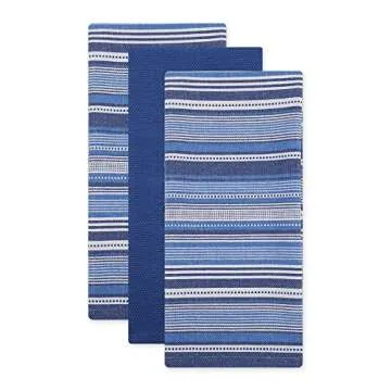 DII Everyday Dishtowel Collection Urban Stripe, 20x30, Nautical Blue, 3 Piece