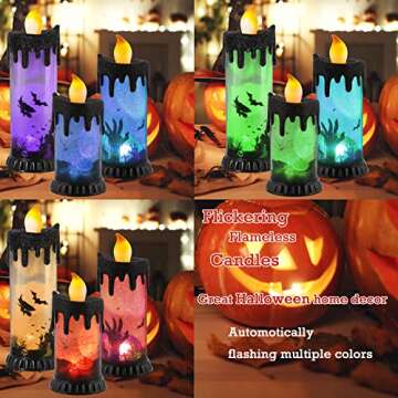 Set of 3 Halloween Snow Globe Candles, Auto LED Flickering Halloween Spinning Water Glittering Tornado Flameless Candles Lighted Lamp, Battery Operated Table Centerpiece for Halloween Party Decor
