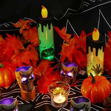 Set of 3 Halloween Snow Globe Candles, Auto LED Flickering Halloween Spinning Water Glittering Tornado Flameless Candles Lighted Lamp, Battery Operated Table Centerpiece for Halloween Party Decor