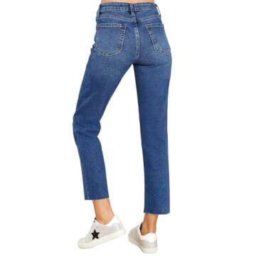 KDF Cropped Straight Leg Jeans for Women - High Waisted Jeans for Women 7/8 Length Light Blue Jeans Denim Pants with Crop Hem Size 6