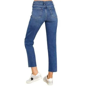 KDF Cropped Straight Leg Jeans for Women - High Waisted Jeans for Women 7/8 Length Light Blue Jeans Denim Pants with Crop Hem Size 6