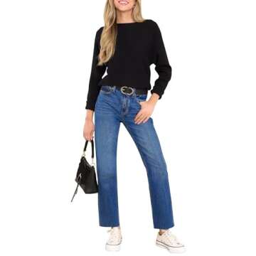 KDF Cropped Straight Leg Jeans for Women - High Waisted Jeans for Women 7/8 Length Light Blue Jeans Denim Pants with Crop Hem Size 6