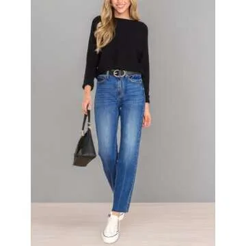 KDF Cropped Straight Leg Jeans for Women - High Waisted Jeans for Women 7/8 Length Light Blue Jeans Denim Pants with Crop Hem Size 6