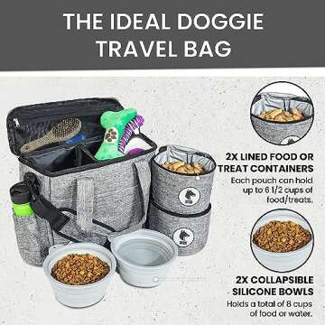 Top Dog Pet Gear Grey Dog Travel Bag for Supplies - Includes Travel Bag, Travel Dog Bowls, Food Stor...